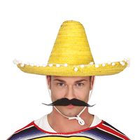 Mexicaanse Sombrero hoed voor heren - carnaval/verkleed accessoires - geel - met ornamenten - thumbnail