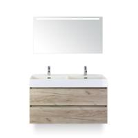Maxx XL Badmeubelset 120 cm - Craft Oak - Wastafel Kube Dubbel 2 kraangaten - met Sence Spiegel