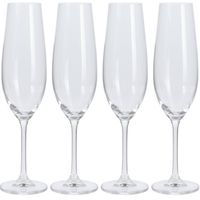 Excellent Houseware Prosecco/champagneglazen - 4x - transparant - glas - 260 ml - hoog model - Champagneglazen