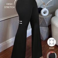Camel Low Waist Flare Leg Skinny Suit Pants - Elegant Knit Trousers Black / XS