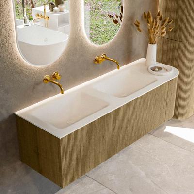 Badmeubel Mondiaz Kurve | 145 cm cm | Meubelkleur Dusk | Wastafelkleur Talc | Solid surface | Dubbel / Links spoelbak | Zonder kraangat(en)