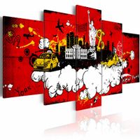 Schilderij - New York: Comic, Rood, 5luik , wanddecoratie , premium print op canvas - thumbnail