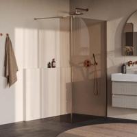 Brauer Oblivion - Inloopdouche - Brons Glas - 120 x 200 cm - met Zijwand 30 cm - incl. Glascoating - PVD Koper Geborsteld