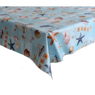 Tafelzeil/tafelkleed licht blauw met maritiem/strand print 140 x 250 cm