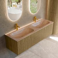 Badmeubel Mondiaz Kurve-Dlux | 150 cm | Meubelkleur Dusk | Wastafelkleur Saba | Solid surface | Wasbak beide zijden spoelbak | 2 kraangaten