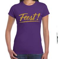 Feestkleding T-shirt voor dames - paars - glitter goud - Glitter en Glamour