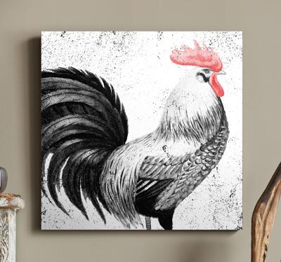 Canvas schilderij vogels Zwarte en rode haan