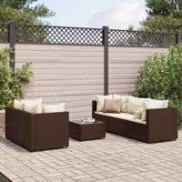 6-delige Loungeset met kussens poly rattan bruin