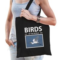 Zilverreiger tasje zwart volwassenen en kinderen - birds of the world kado boodschappen tas