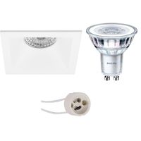 LED Spot Set - Pragmi Pollon Pro - GU10 Fitting - Inbouw Vierkant - Mat Wit - Verdiept - 82mm - Philips - CorePro 840 36D - 3.5W - Natuurlijk Wit 4000K