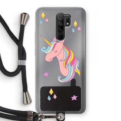 Roze eenhoorn: Xiaomi Redmi 9 Transparant Hoesje met koord