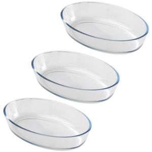 Chef Traiteur Ovenschaal van borosilicaat glas - 3x - ovaal - 0.75 Liter - 22 x 14 x 5 cm