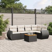 6-delige Loungeset met kussens poly rattan zwart