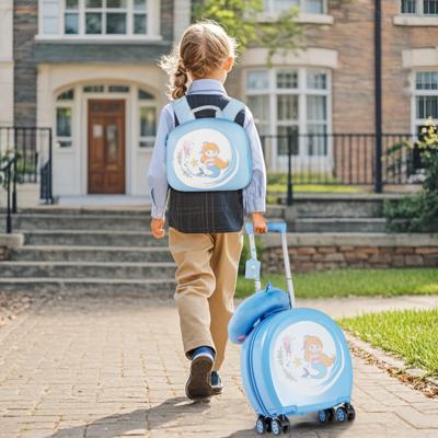 Kinderbagageset 4-Delige Kofferset met Handbagage Rugzak Nekkussen Bagagelabel Cadeau voor Jongens en Meisjes