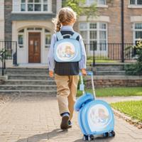 Kinderbagageset 4-Delige Kofferset met Handbagage Rugzak Nekkussen Bagagelabel Cadeau voor Jongens en Meisjes