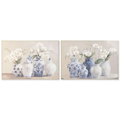 Canvas Home ESPRIT Blauw Wit Orientaals Vaas 122,5 X 4,5 X 82,5 CM (2 Stuks)