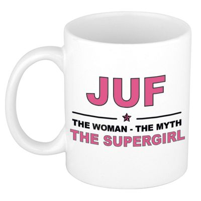 Juf the woman, the myth, the supergirl cadeau koffiemok / theebeker 300 ml Juf the woman, the myth, the supergirl cadeau koffiemok / theebeker 300 ml