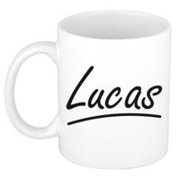 Lucas Naam koffiemok - beker - met sierlijke letters - wit - 300 ml - Cadeau - Heren