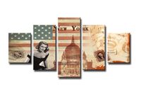 Schilderij - New York, Collage, Rood/Beige, 160X80cm, 5luik - thumbnail