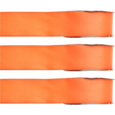 Hobby/decoratie sierlint - 3x - satijn - oranje - 1,5 cm/15 mm x 25 meter - cadeaulint