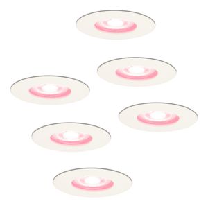 Set van 6 stuks smart WiFi dimbare RGBWW LED inbouwspots Bari wit 5,5 Watt IP65 spuitwaterdicht