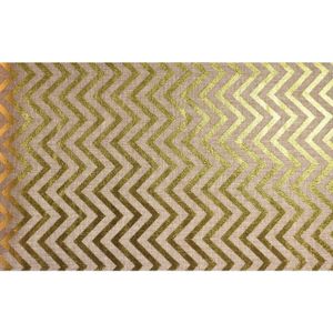 Jute tafelloper - 28 x 500 cm - beige met gouden visgraat geborduurd