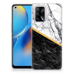 OPPO A74 4G TPU Siliconen Hoesje Marmer Wit Zwart - Origineel Cadeau Man