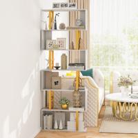 Geometrische Boekenkast 6 Etages 189 cm 'S'-Vormige Plank Metalen Frame Moderne Vrijstaande Decoratieve Opbergplank Anti-Kantel Sets