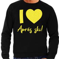 Apres ski sweater heren - I love Apres ski - zwart - glitter geel - wintersport - skieen