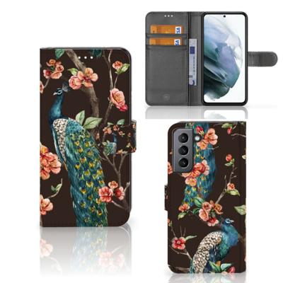 Samsung Galaxy S21 FE | Telefoonhoesje | Met pasjeshouder | Pauw met Bloemen