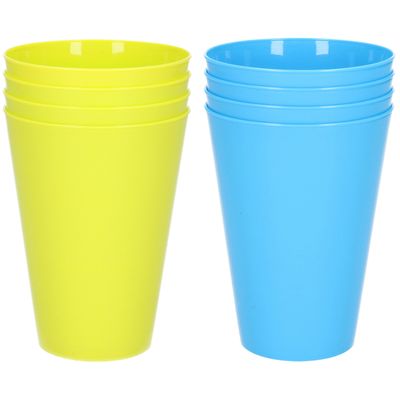 8x stuks onbreekbare kunststof drinkglazen 430 ML in het blauw en groen