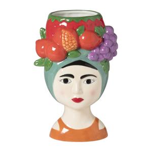 Vaas vrouw met fruit - multikleur - 24.5x16.5x11.5 cm