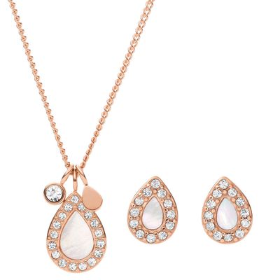Fossil JF04029791 Ketting + Oorknoppen Stevie staal rosekleurig-wit 40-45 cm