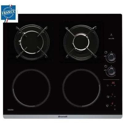 BRANDT BPI6413BM - Combi-inductie / gaskookplaat - 4 zones - B 51 x D 58 cm - Glascoating - Zwart