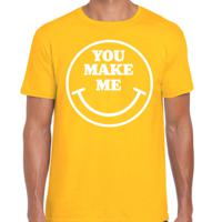 Verkleed T-shirt voor heren - you make me - smiley - geel - carnaval - foute party - feestkleding - thumbnail