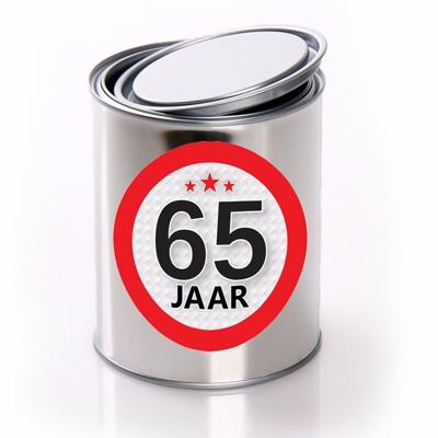 Cadeauverpakking Conservenblik Leeftijd 65 jaar - sticker - verjaardag