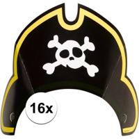 Feesthoedjes Piraten - 16x stuks - kinderfeestje - kapitein - themafeest - piratenhoed