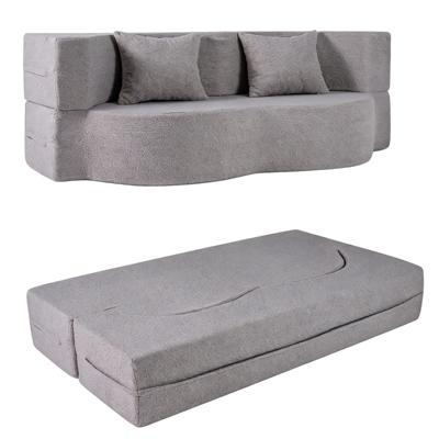 Uitschuifbare Slaapbank 192,5 cm 2-in-1 Slaapbank van Teddyfleece met 2 Kussens Grijs/Wit -Grijs