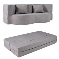 Uitschuifbare Slaapbank 192,5 cm 2-in-1 Slaapbank van Teddyfleece met 2 Kussens Grijs/Wit -Grijs