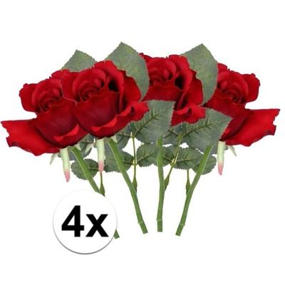 Kunstbloem Roos Alice - 4x - 30 cm - rood - kunststof - luxe - kunstbloemen - decoratie Kunstbloem Roos Alice - 4x - 30 cm - rood - kunststof - luxe - kunstbloemen - decoratie
