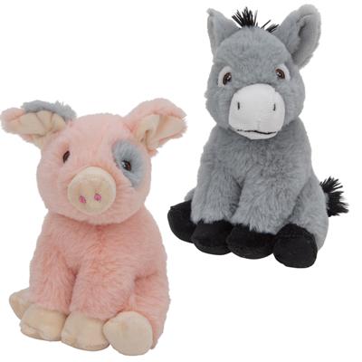 Nature Planet Pluche boerderijdieren knuffels - Varken 18 cm - Ezel 16 cm - zacht speelgoed