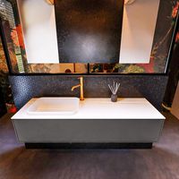 Badkamermeubelset Mondiaz Erin 150 cm met 1 Lade met RIDGE Wastafel Links Talc met 1 kraangat Greeploos Mat Dark Grey