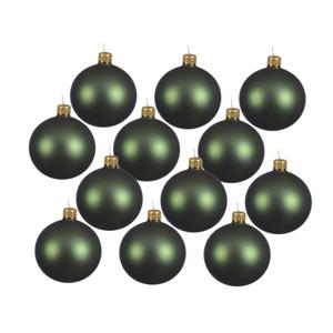 Decoris kerstballen - 12x - donkergroen - 8 cm - glas - mat - velvet - kerstversiering