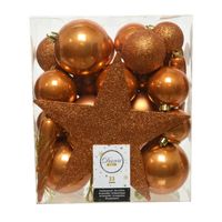 33x stuks kunststof kerstballen met ster piek cognac bruin (amber) - Kerstbal