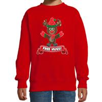 Kersttrui/sweater voor jongens/meisjes - free hugs - rood - Kerst rendier