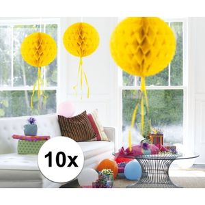 Feestversiering geel decoratie bollen 30 cm set van 3