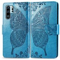 Butterfly Love bloemen reliëf horizontale Flip lederen case voor Huawei P30 Pro met houder & kaartsleuven & portemonnee & Lanyard (blauw)