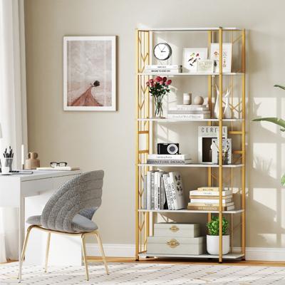 6-Plank Boekenkast Moderne Geometrische Plank met Sterk Metalen Frame Vrijstaande Opslag Plank met 2 Anti-Kantel Kits
