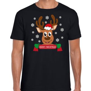 Fout kersttrui t-shirt voor heren - Rendier - zwart - Merry Christmas