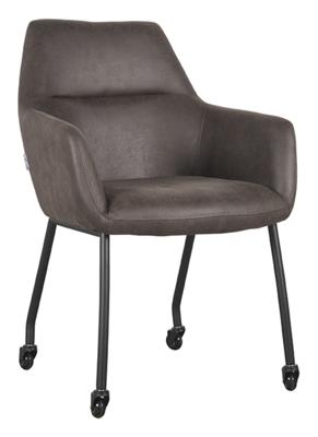 LABEL51 Eetkamerstoel 'Lenny' Op wieltjes, Micro Suede, kleur Antraciet